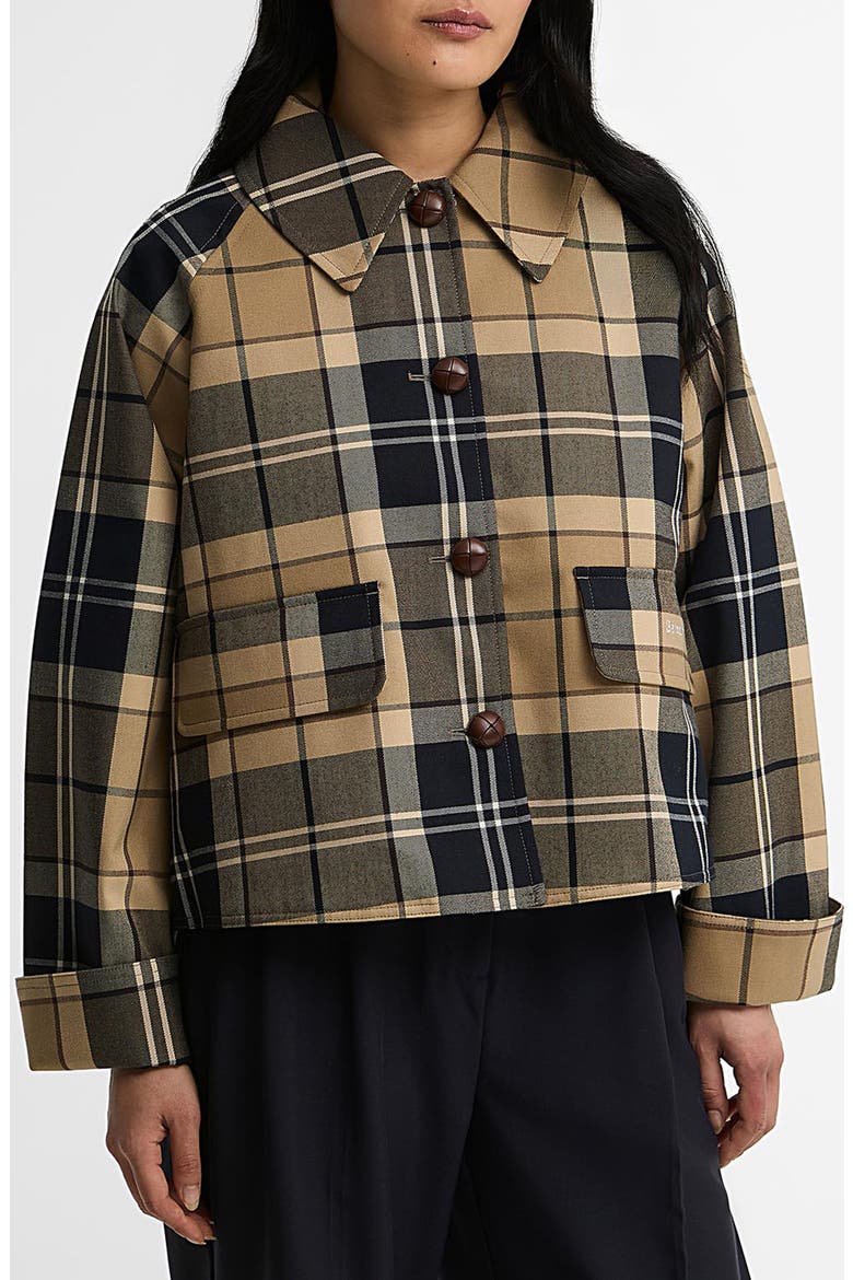 Delilah Checked Showerproof Jacket, Main, color, BIRCHWOOD DRESS
