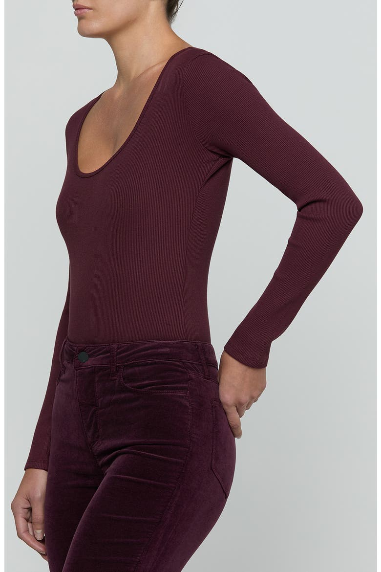 Elara Stretch Cotton & Modal Rib Bodysuit, Alternate, color, DEEP SANGRIA