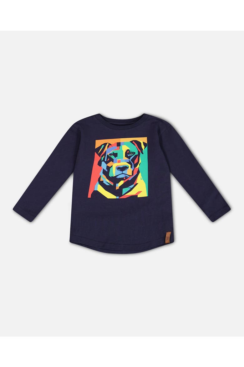 Boy's Long Sleeve T-Shirt With Print Navy, Main, color, Peacoat