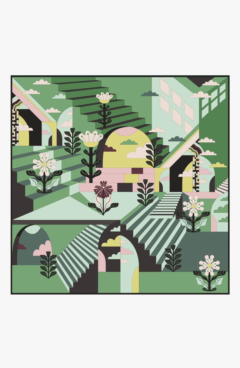 Jessie Zhao New York Double Sided Silk Scarf Of Imagination, Main, color, Green