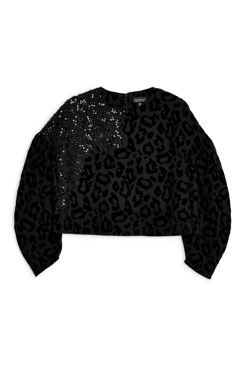 Sequin Embellished Leopard Sweater, Alternate, color, BLACK