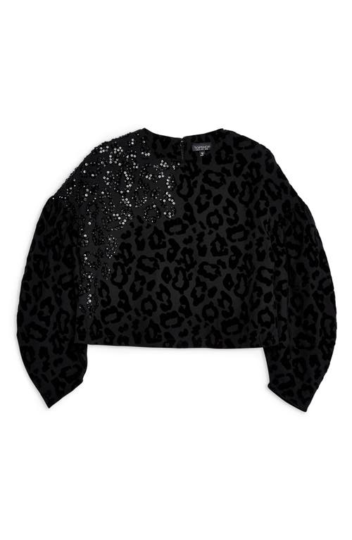 Topshop Sequin Embellished Leopard Sweater In Black