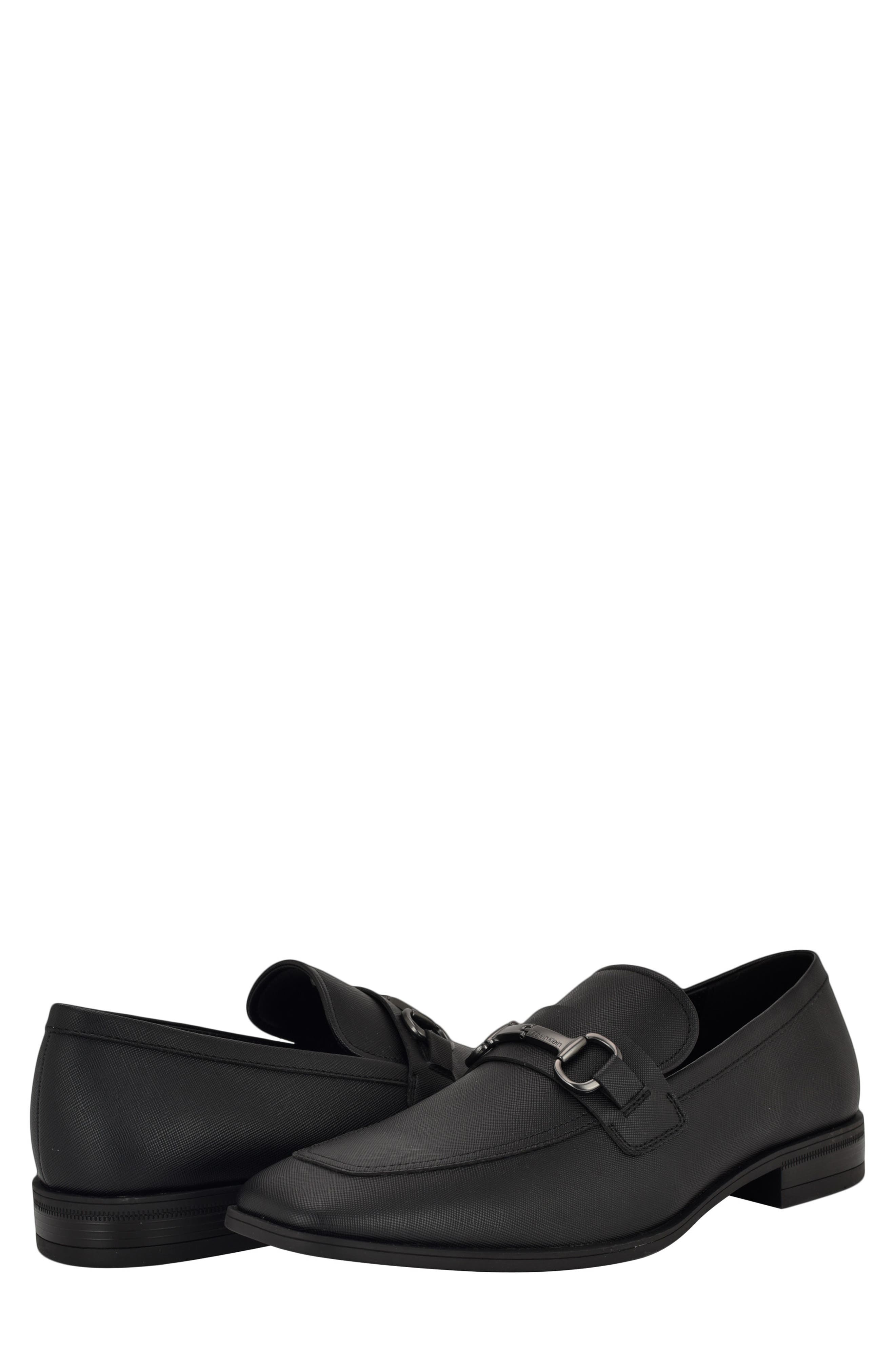 Calvin Klein Manik Buckle Saffiano Loafer, Alternate, color, Black