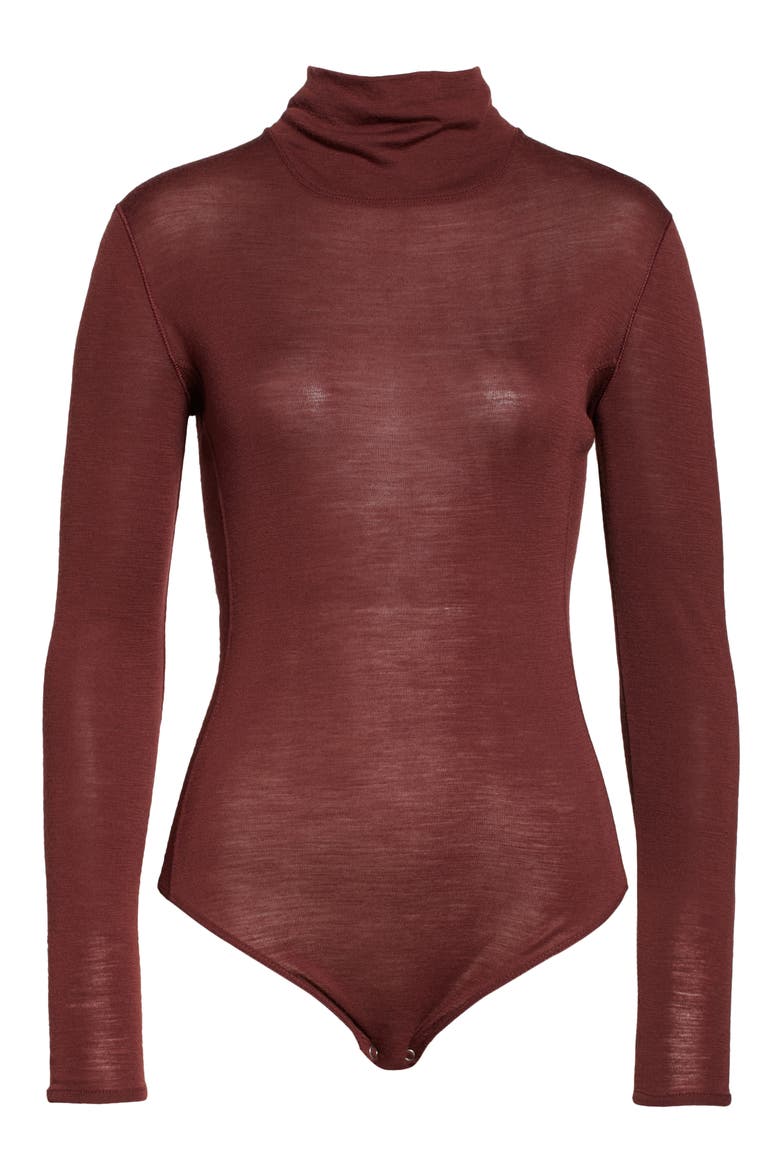 Queens Merino Wool Mock Neck Bodysuit, Alternate, color, ESPRESSO