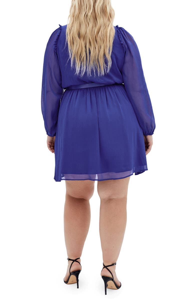 City Chic Madelynn Belted Long Sleeve Dress, Alternate, color, Lapis
