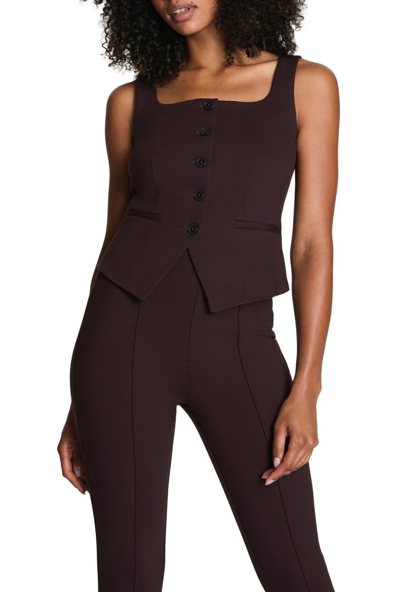 Ponte Button-Up Vest, Main, color, TRUFFLE BROWN