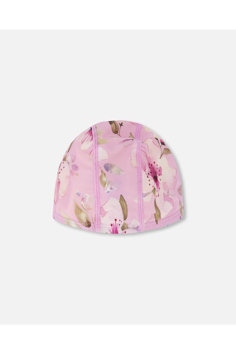 Flexible Fit Flower Swim Cap, Main, color, Purple Floral Print