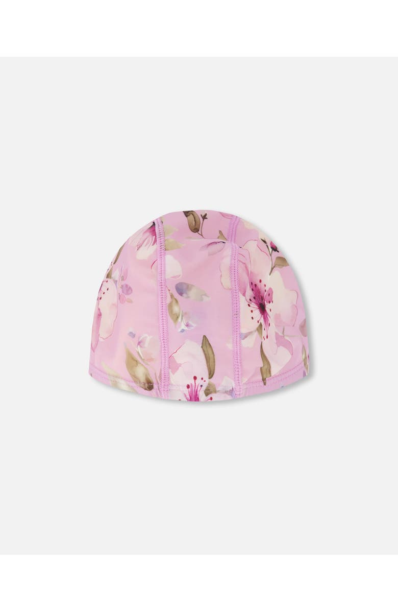 Deux par Deux Flexible Fit Flower Swim Cap, Main, color, Purple Floral Print
