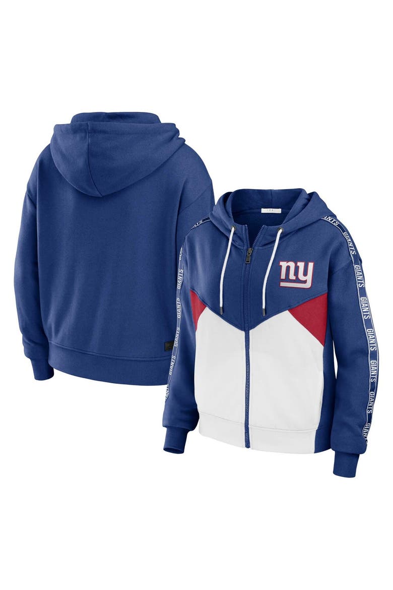 Women's WEAR by Erin Andrews Royal/White New York Giants Plus Size Color Block Full-Zip Hoodie, Alternate, color, Royal