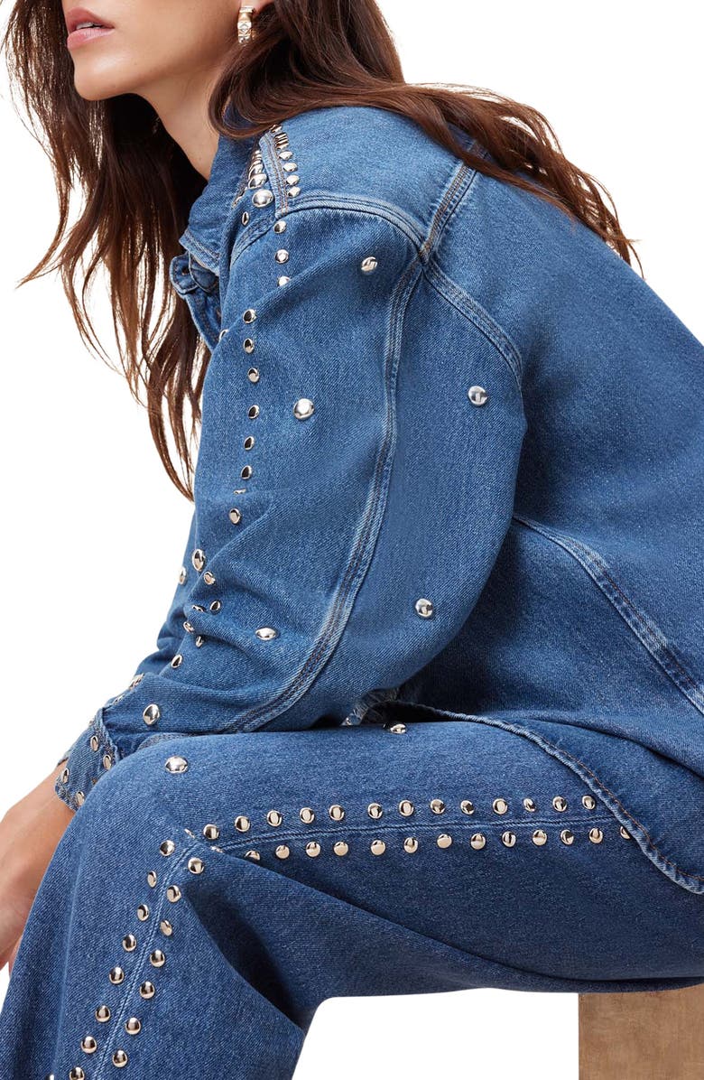 AllSaints Blake Studded Raw Hem Straight Leg Jeans, Alternate, color, 