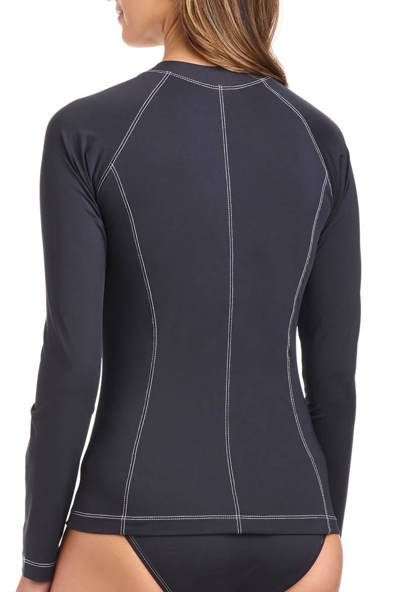 Contrast Stitch Zip-Up Rashguard, Alternate, color, BLACK