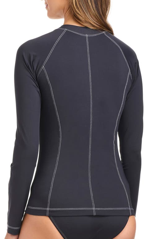 Bleu Rod Beattie Rod Beattie Contrast Stitch Zip-up Rashguard In Gray