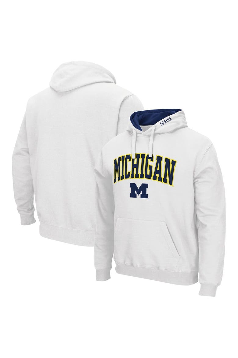 Men's Colosseum White Michigan Wolverines Arch & Logo 3.0 Pullover Hoodie, Main, color, White