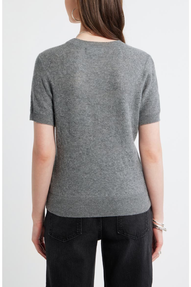 Floral Jacquard Short Sleeve Wool & Cashmere Sweater, Alternate, color, GREY DARK HEATHER