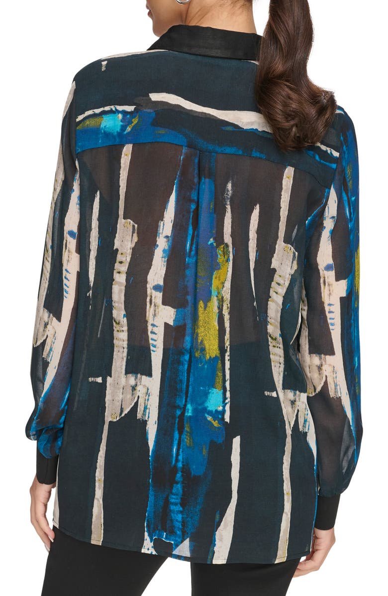 DKNY Printed Chiffon Button-Up Shirt, Alternate, color,