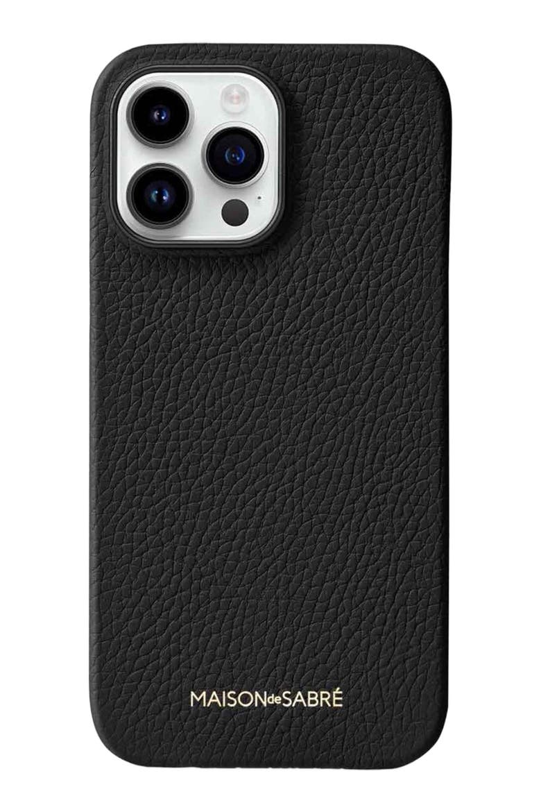 Leather Phone Case iPhone 15 Pro, Main, color, Black Caviar