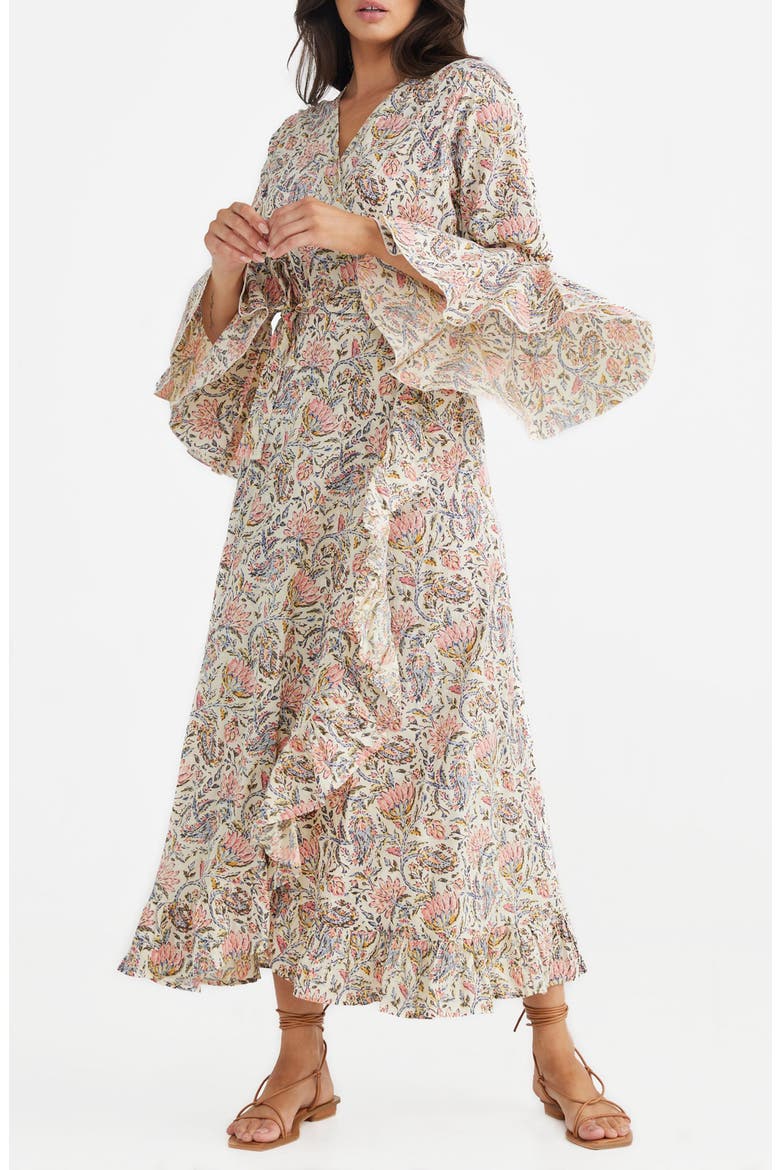 Carly Floral Wrap Front Cotton Dress, Main, color, VINTAGE LOTUS