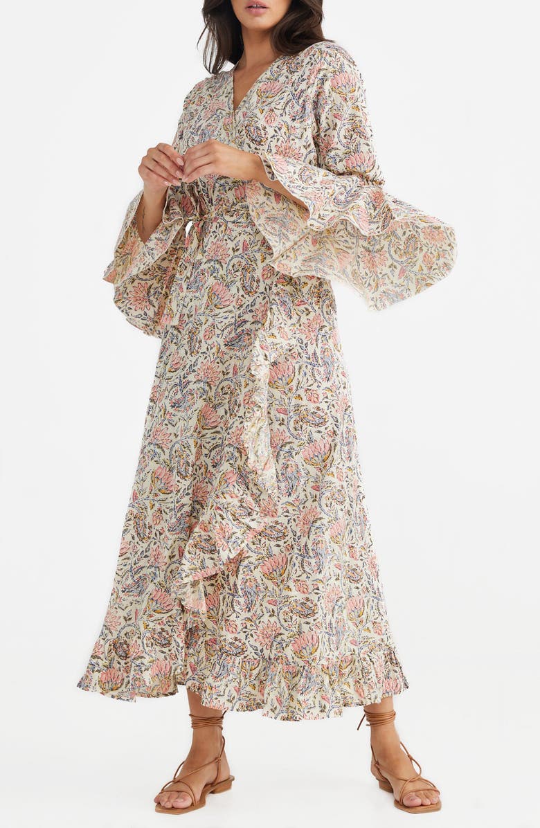 Talisman the Label Carly Floral Wrap Front Cotton Dress, Main, color, Vintage Lotus