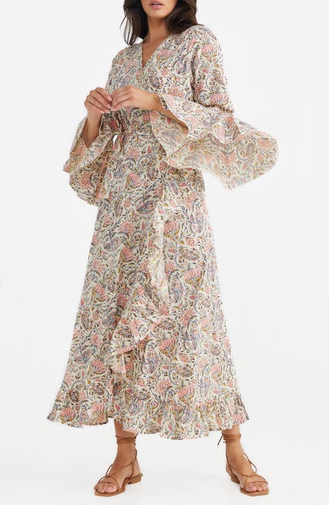 Carly Floral Wrap Front Cotton Dress
