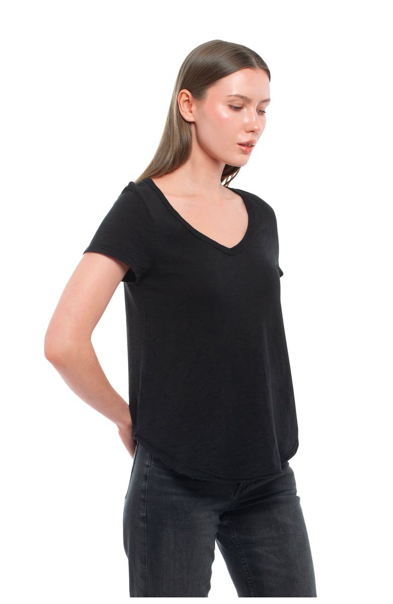 WILT Clothing Short Sleeve Shrunken V-Neck Shirttail Top, Alternate, color, Black