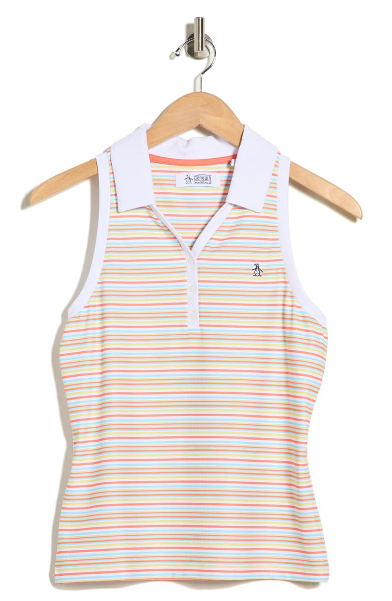 ORIGINAL PENGUIN GOLF Stripe Sleeveless Golf Knit Polo, Alternate, color, Bright White