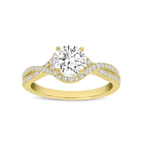 Bijou 14K Yellow Gold Round Cut Lab Grown Diamond Halo Engagement Ring - 2.25 Ct