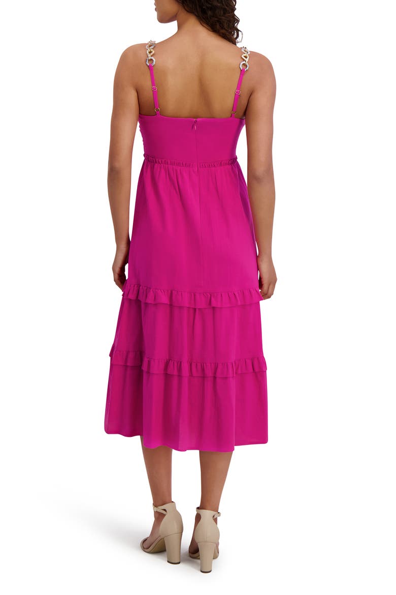 Embellished Tiered Midi Dress, Alternate, color, HOT PINK