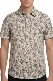 Report Collection Yarn Dye Leaves Print Button-Up Shirt