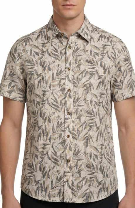 Report Collection Yarn Dye Leaves Print Button-Up Shirt