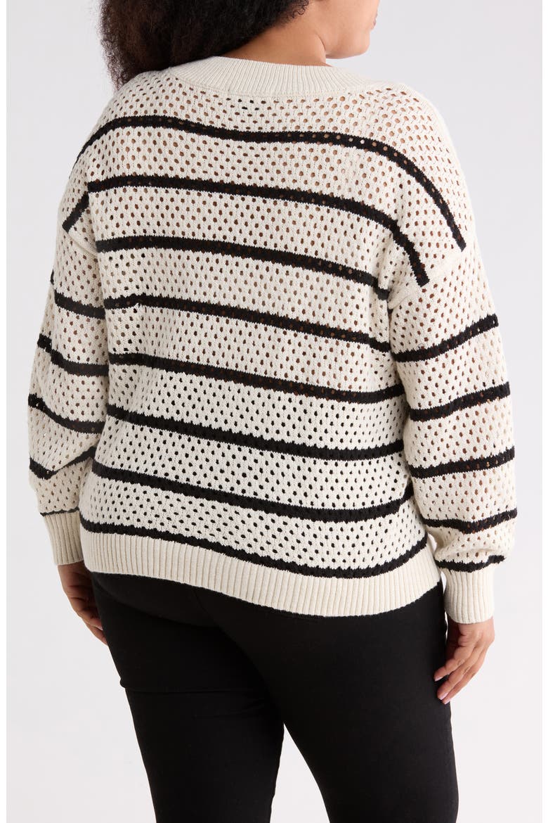 Airy Openwork Sweater, Alternate, color, CHALK WHITE/ BLACK