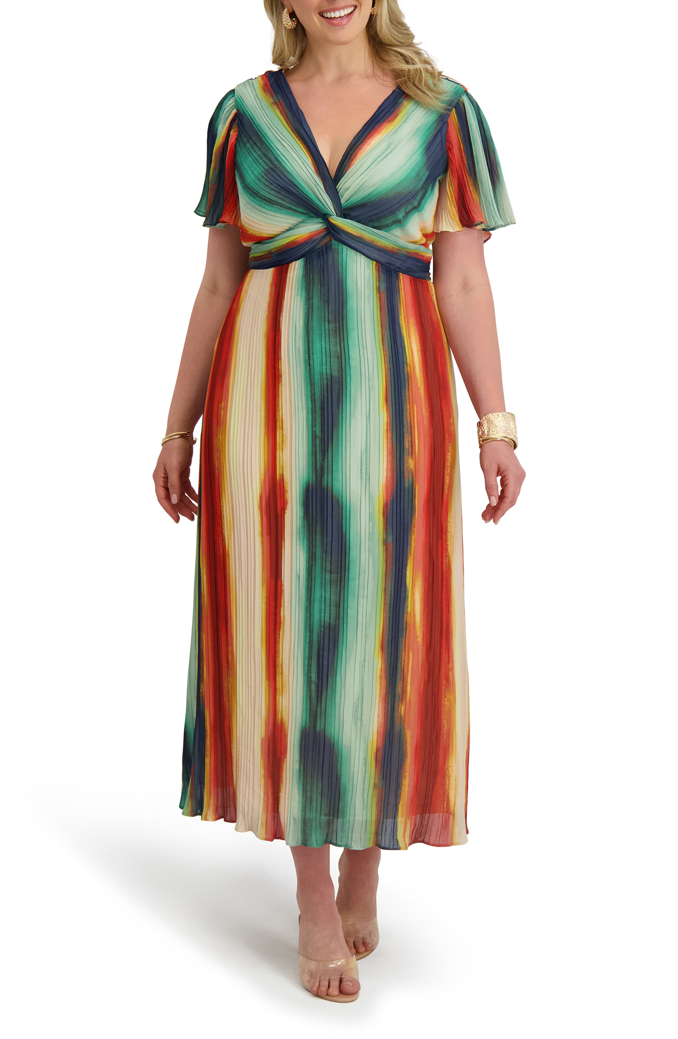 Twist Waist Pleated Chiffon Midi Dress