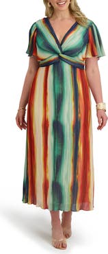 Kensie Twist Waist Pleated Chiffon Midi Dress