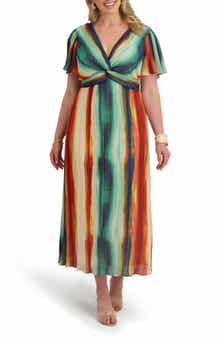 Twist Waist Pleated Chiffon Midi Dress
