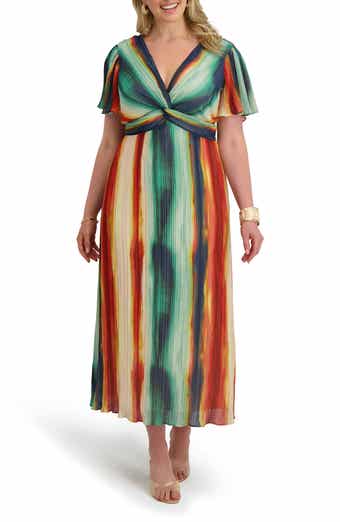 Twist Waist Pleated Chiffon Midi Dress