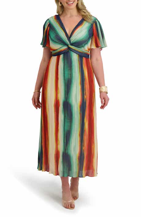 Twist Waist Pleated Chiffon Midi Dress