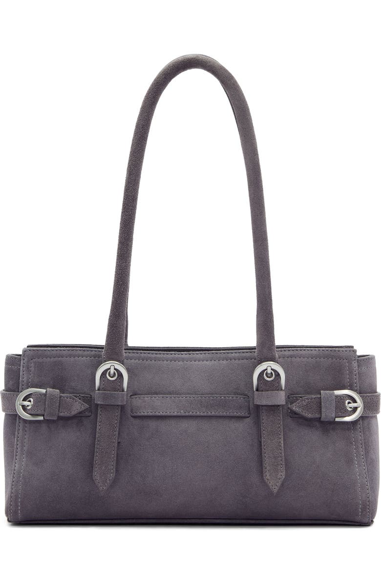 Reformation Dominique Leather Shoulder Bag, Main, color, Gunmetal Suede