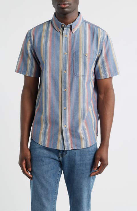 Bayside Stripe Short Sleeve Cotton Button-Down Shirt