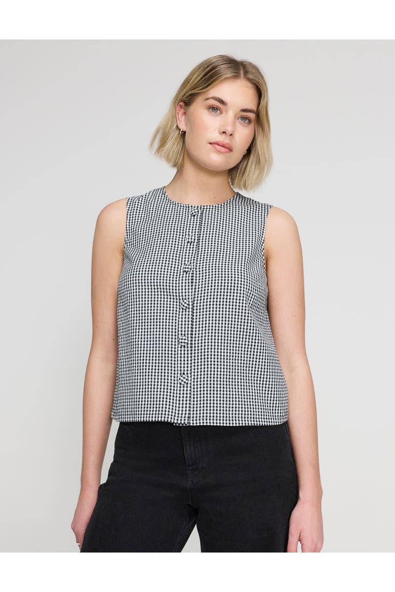 Maggie Cotton Gingham Sleeveless Top, Main, color, Black Gingham Check