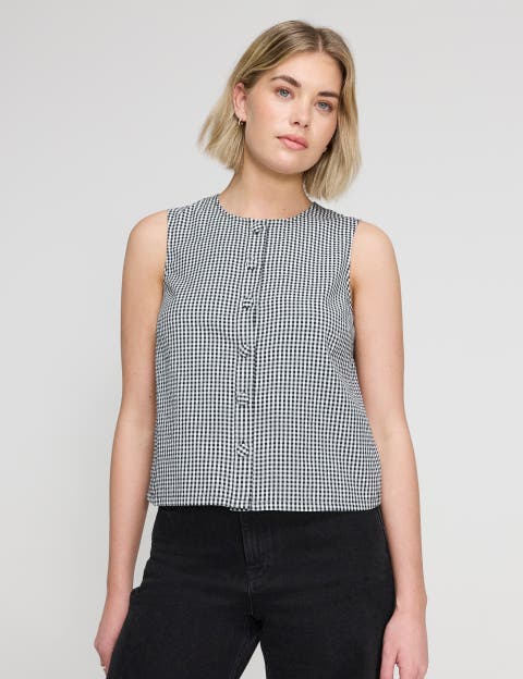 Maggie Cotton Gingham Sleeveless Top