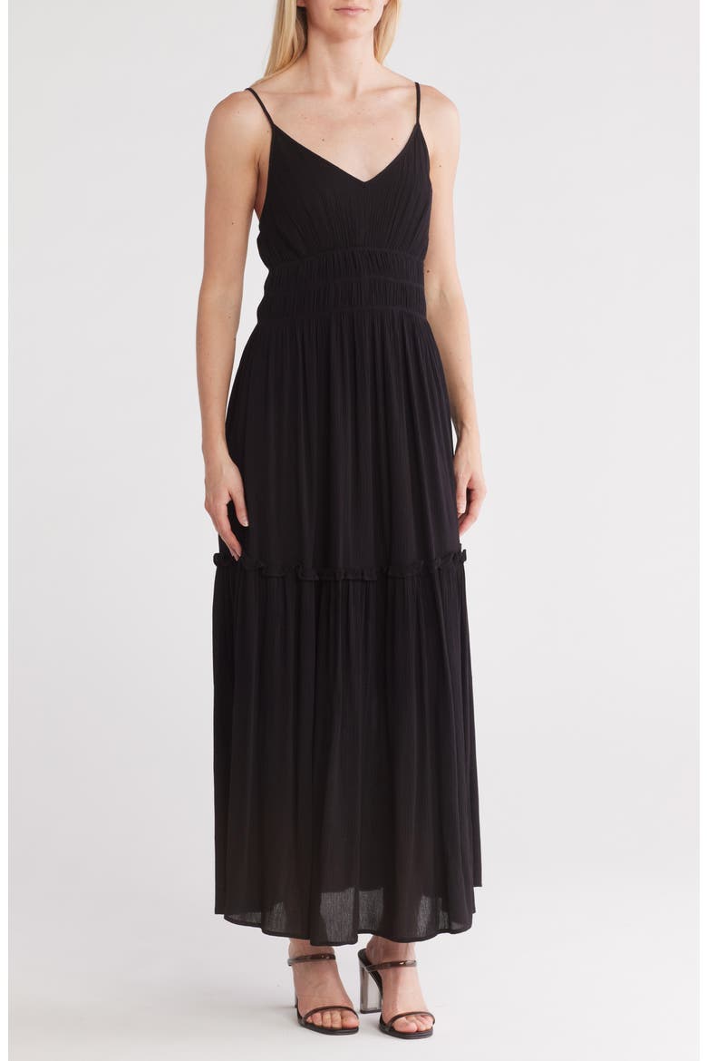 Alita Crinkled Gauze Maxi Dress, Main, color, BLACK