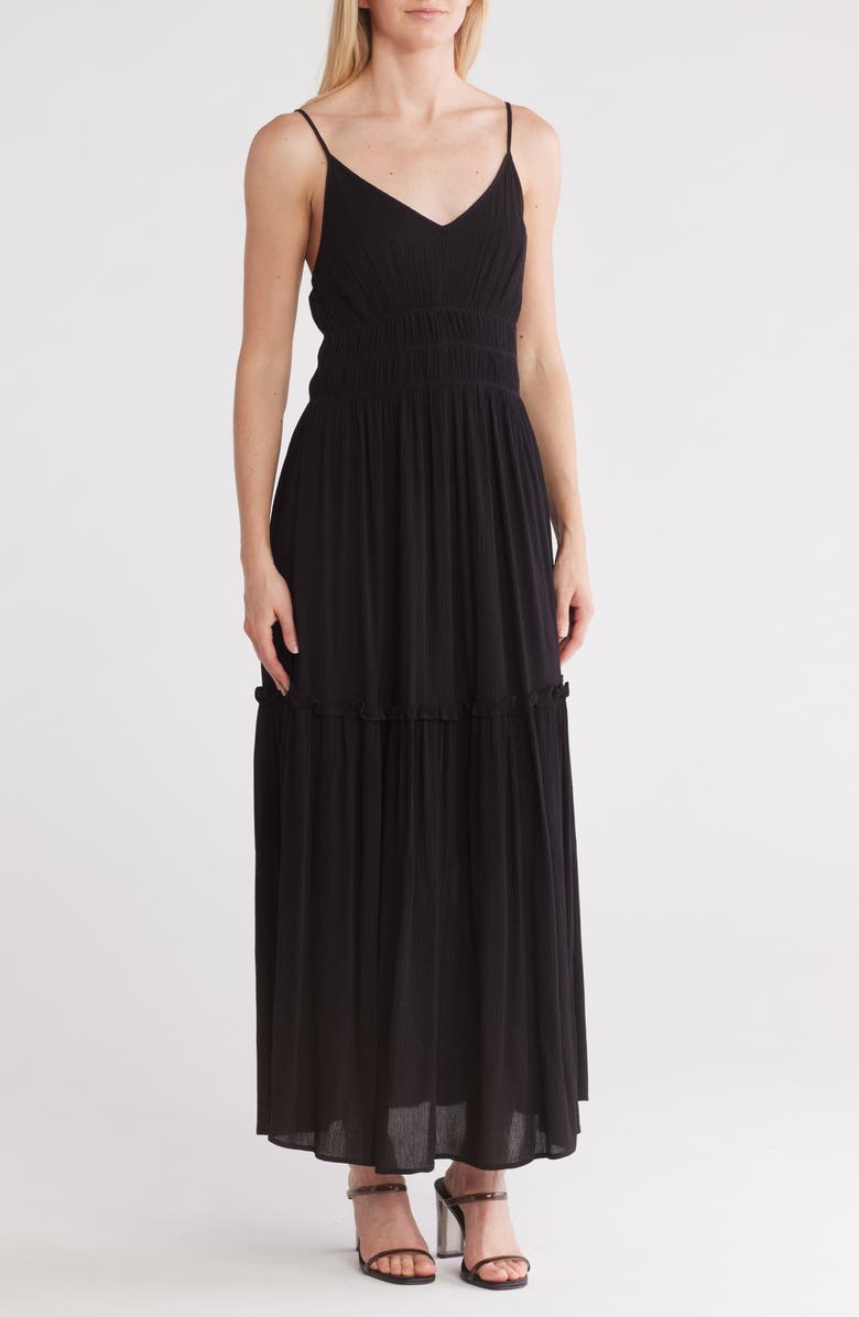 BY DESIGN Alita Crinkled Gauze Maxi Dress, Main, color, Black