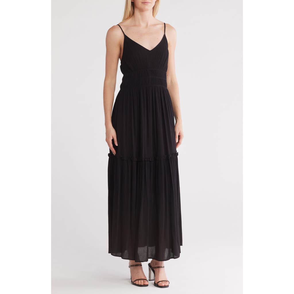 By Design Alita Crinkled Gauze Maxi Dress In Black