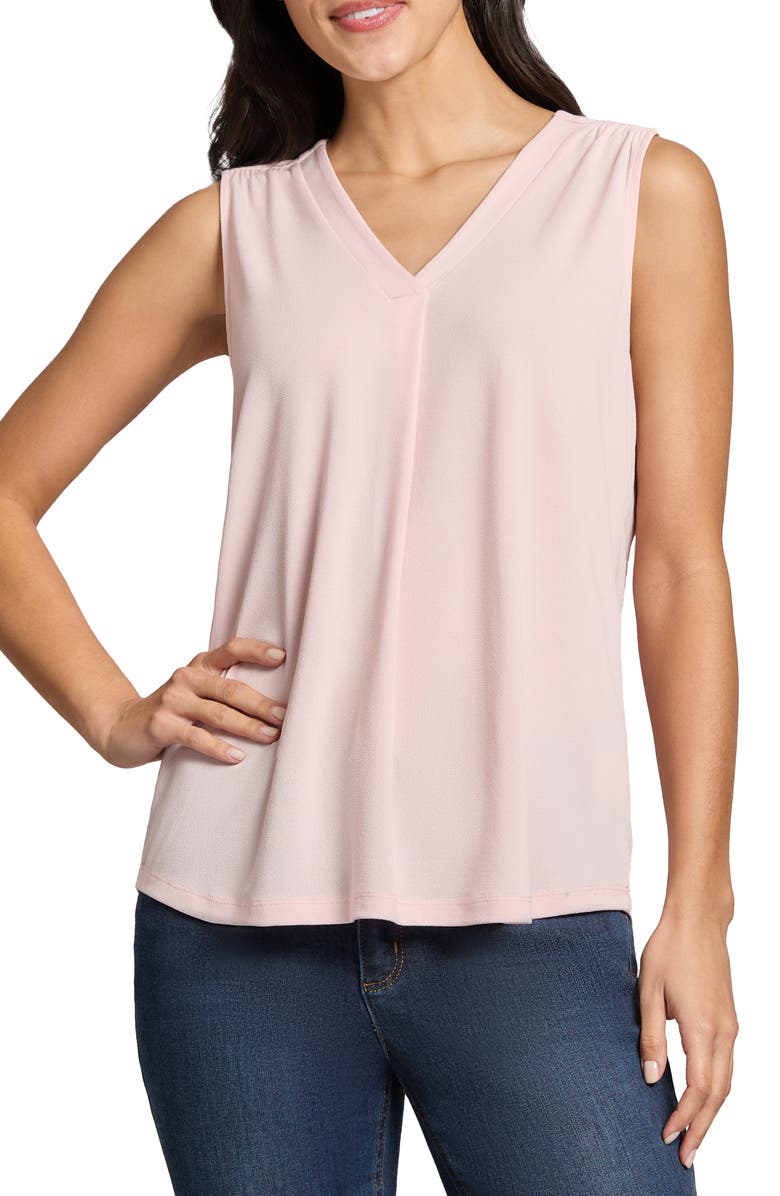 Jones New York Pleated V-Neck Moss Crepe Tank, Main, color,