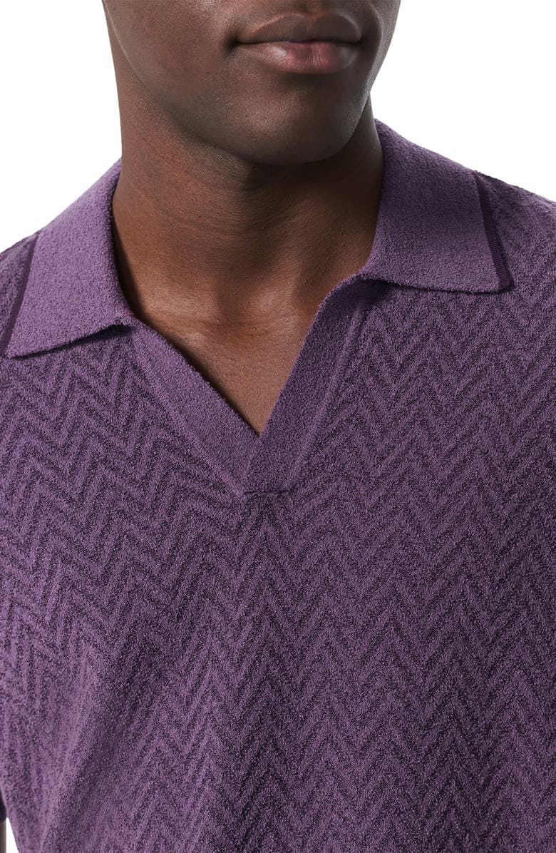 rag & bone Zuma Johnny Collar Chevron Terry Cloth Polo, Alternate, color, Purple