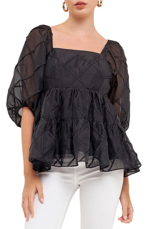 Square Neck Organza Babydoll Top