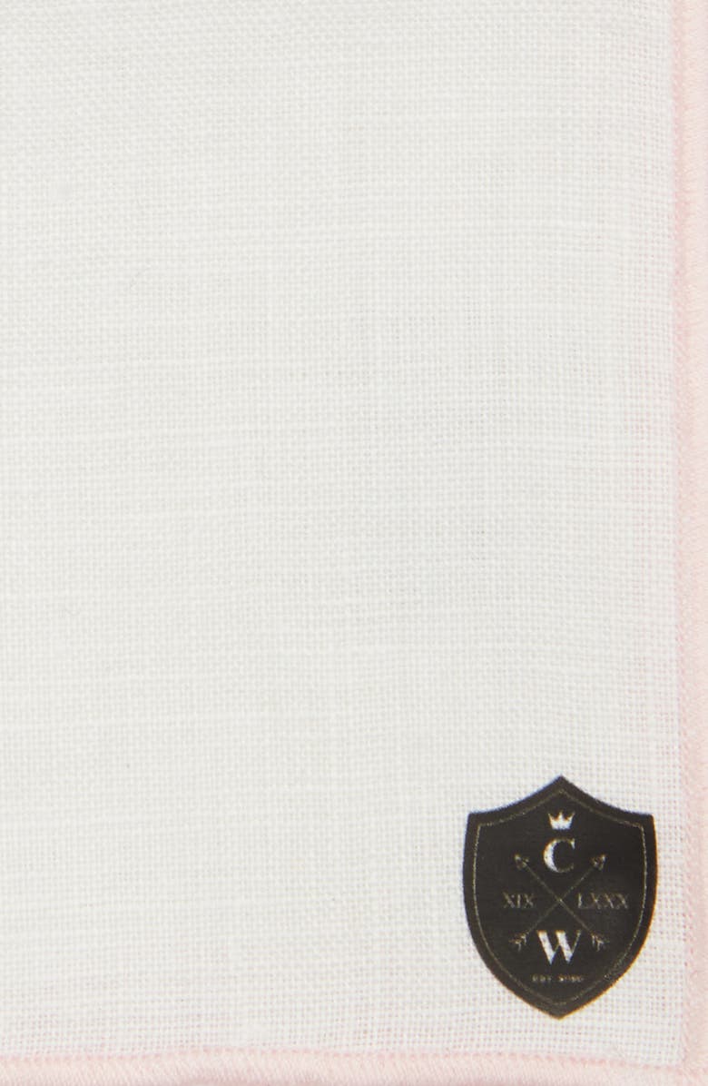 CLIFTON WILSON White Linen Pocket Square with Pink Trim, Alternate, color, Pink