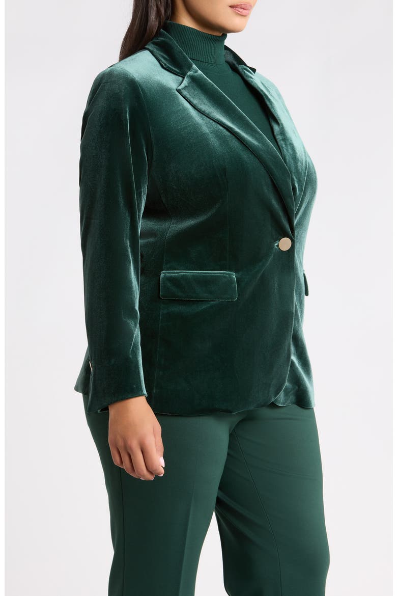 One-Button Notch Collar Velvet Blazer, Alternate, color, PINE FOREST