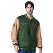 G-III SPORTS BY CARL BANKS Men's G-III Sports by Carl Banks Olive Golden State Warriors Infielder Faux Suede Full-Zip Varsity Jacket