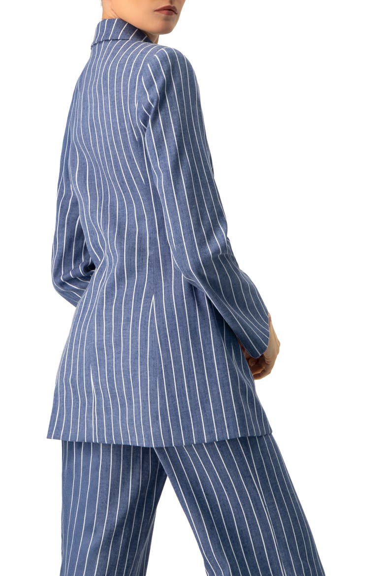 Double-Breasted Striped Blazer, Alternate, color, Blue