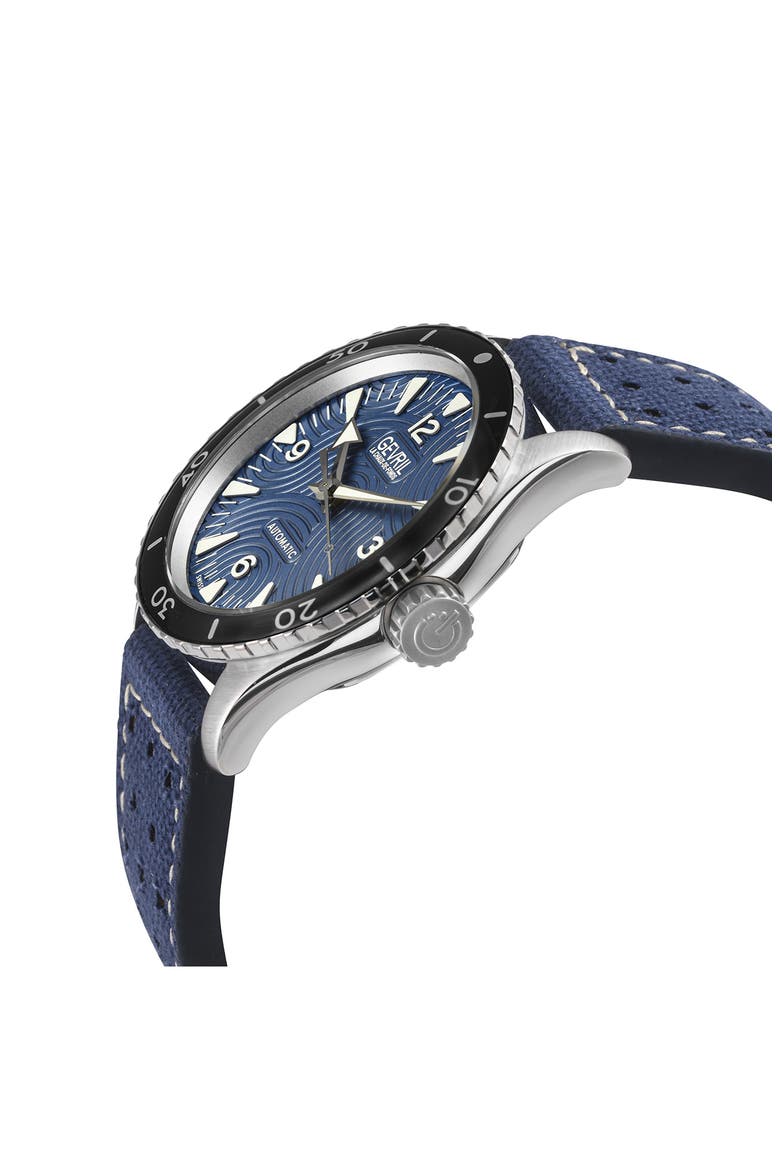 Franklin Automatic Leather & Canvas Strap Watch, 40mm, Alternate, color, BLUE